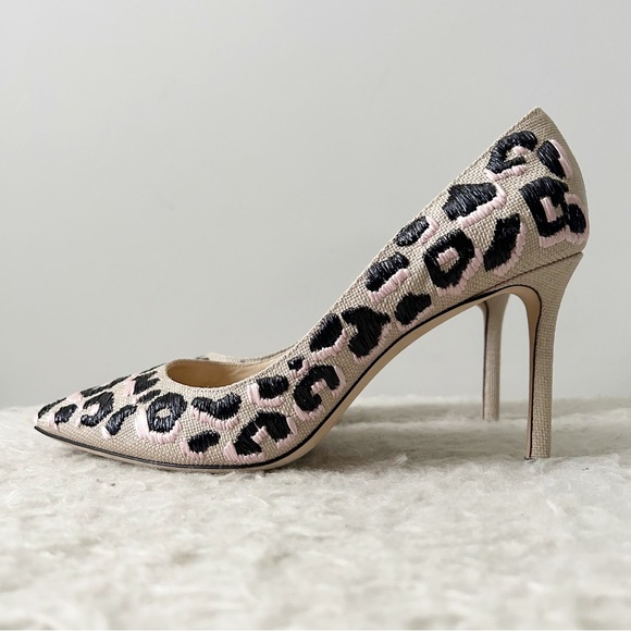 Jimmy Choo Shoes - Jimmy Choo Romy 85 Embroidered Leopard Print Heels Size EU 40 Cheetah